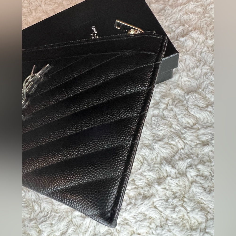 Authentic YSL Saint Laurent Monogrammed Quilted Calfskin Zip Pouch - Picture 7 of 9